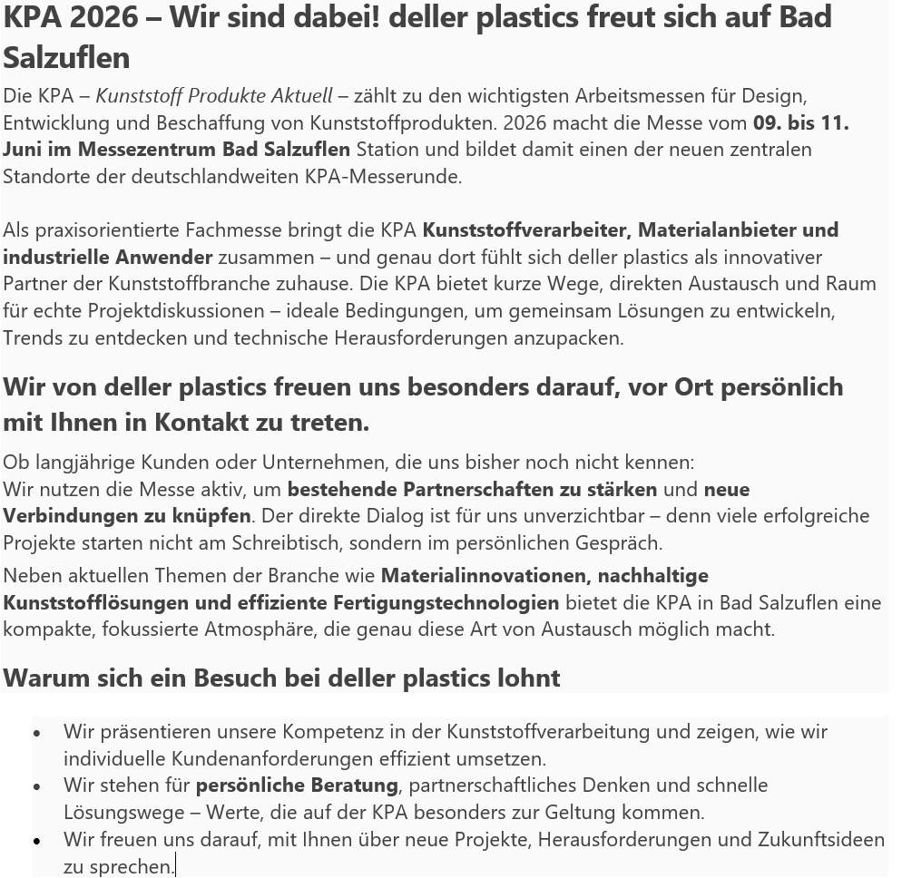 KPA 2026 – Wir sind dabei! deller plastics freut sich auf Bad Salzuflen